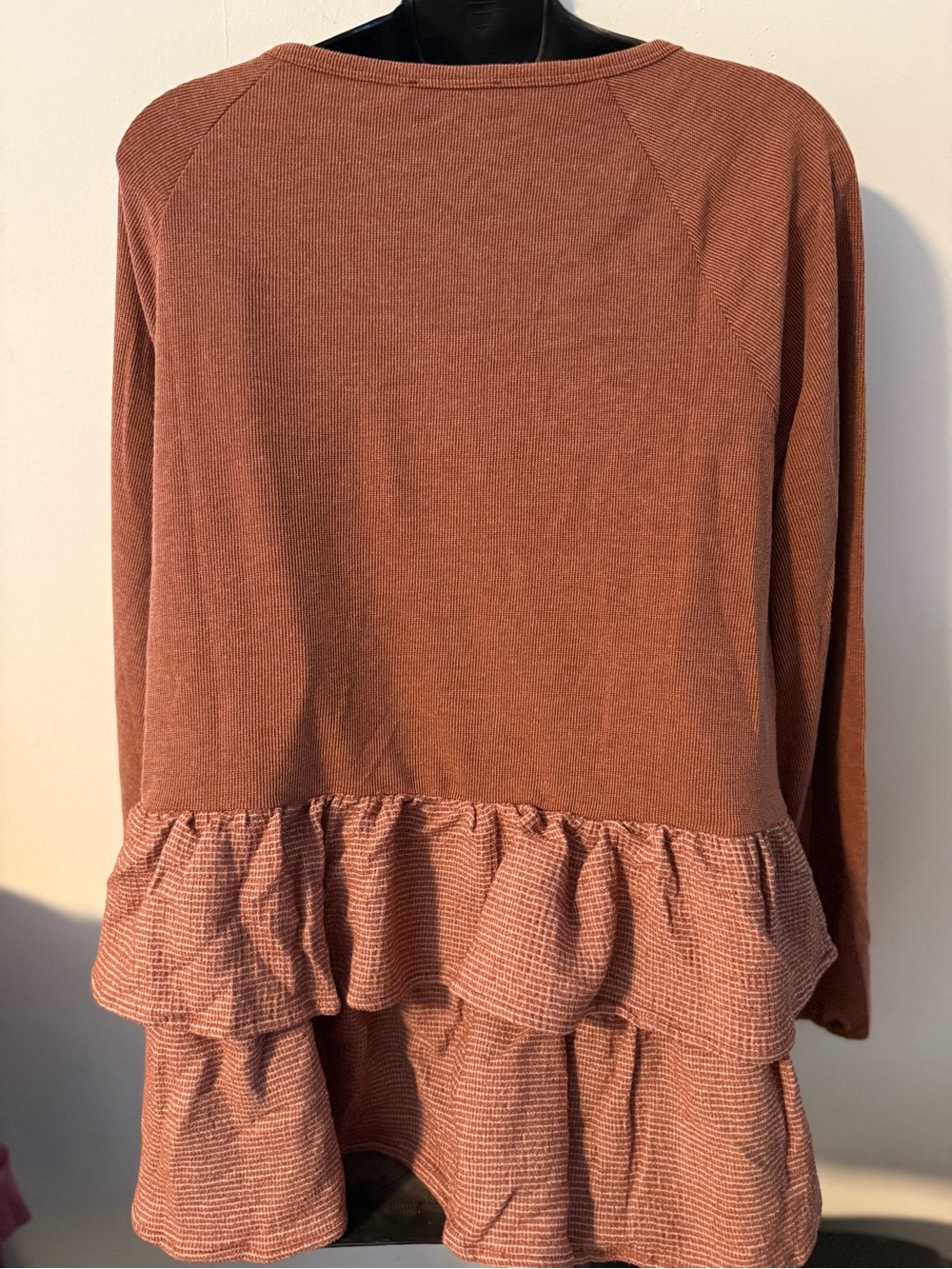 Doe & Rae Rust Tie-Neck Ruffle Hem Tunic - Picture 2 of 5